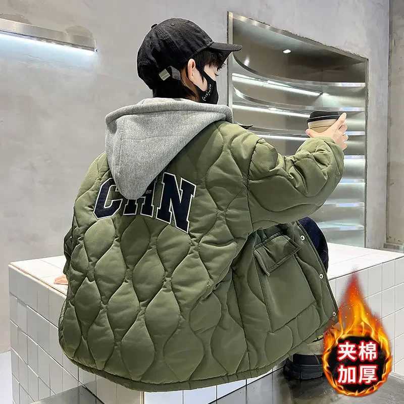 boys winter clothing Korean childrens boys jackets cotton jackets thick warm outdoor clothing teenagers loose jackets 5-14Y M241018