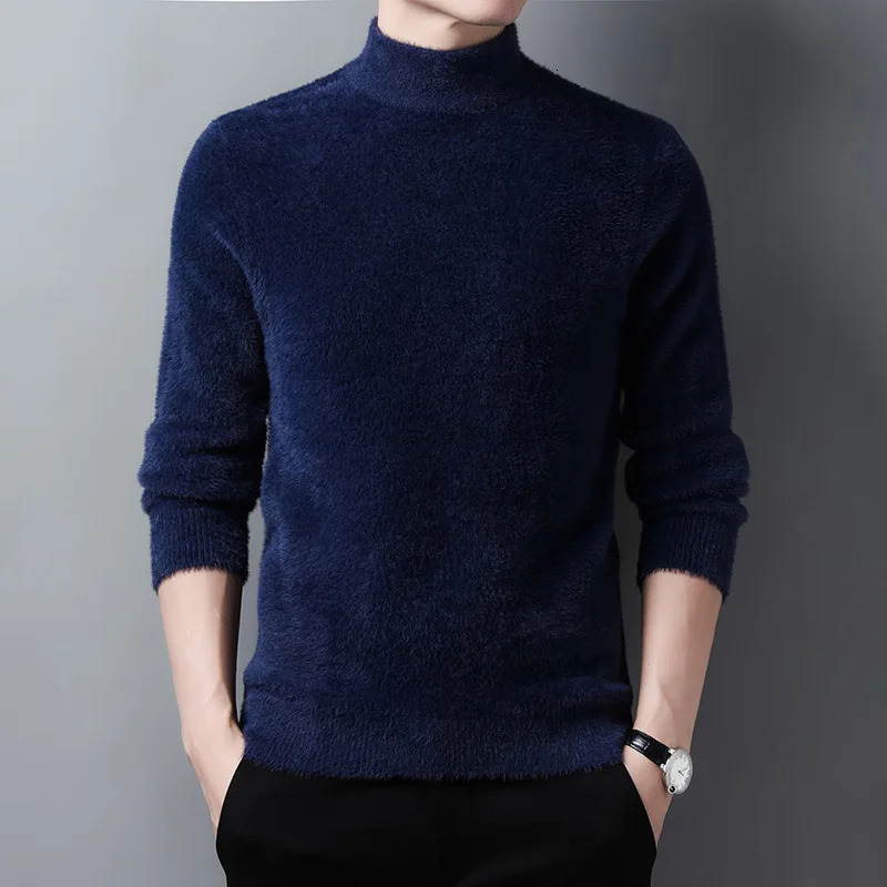 Top Leisure Business Mens Knitted Pullovers Mink Cashmere Turtleneck Thick Bottoming Shirt Solid Long Sleeved Sweater 241018