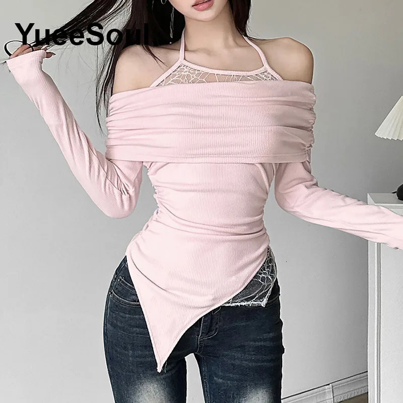 Sexy Vintage Crop Tshirts Long Sleeve Slim T Shirt Autumn Korean Style Chic Sweet Y2K Aesthetic Streetwear Female Tee 241018