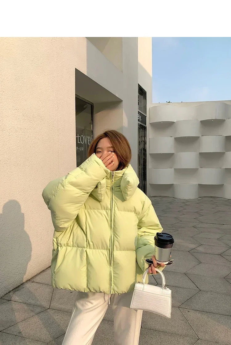 Winter Chic Hooded Down Cotton Puffer Parka Coats Women Loose Solid Thicken Warm Jacket Female Fashion Zippers Outwear 241018