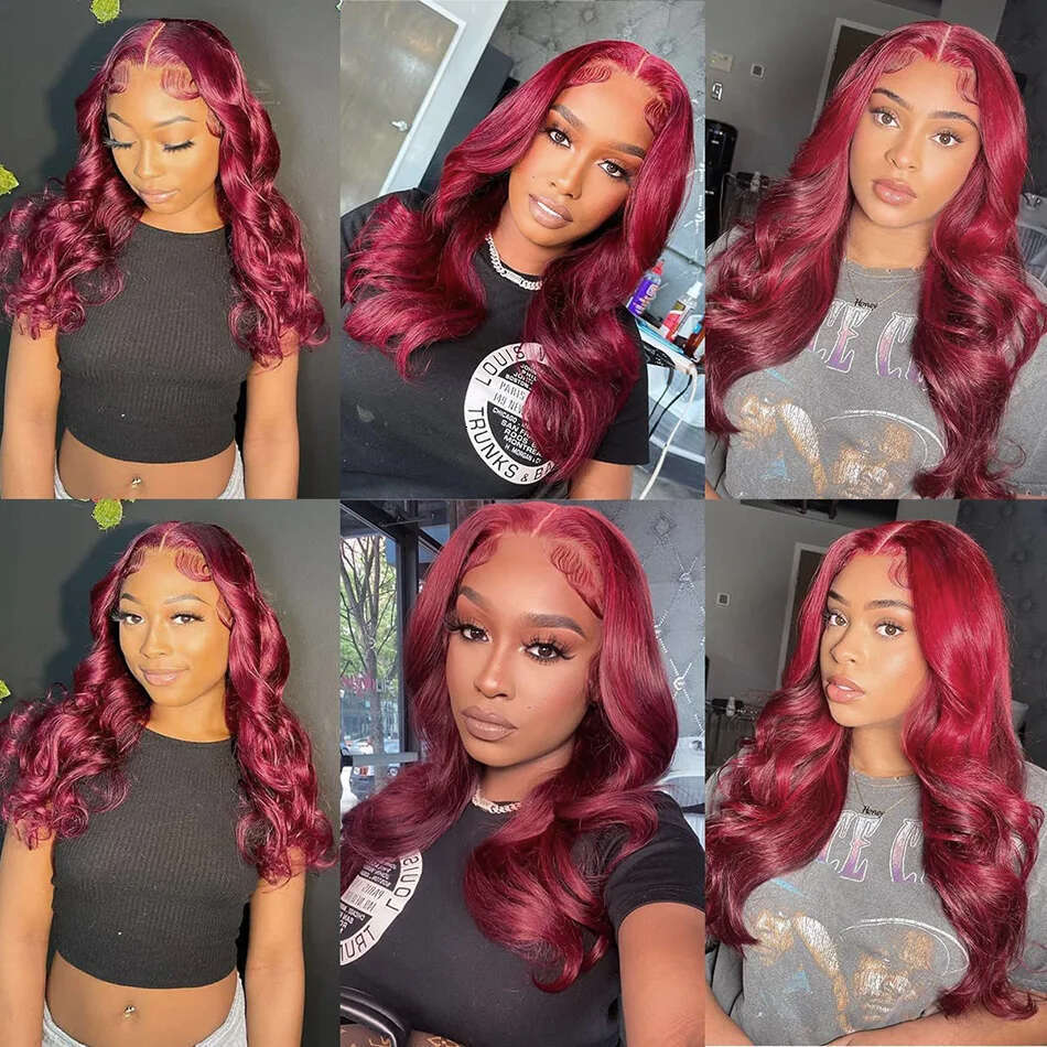 13x6 HD Transparent Body Wave 99j burgundy Lace Frontal Human Hair Wig 30 Inch 200 Density Lace Front Wig PrePlucked For Women