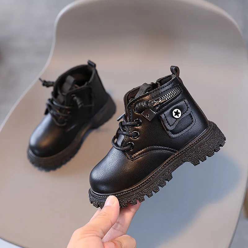 Boots Kids Boots for Boys Spring Autumn Childrens Causal Ankle Boots Fashion Black Versatile Girls School Leather Boots Side Zipper H241018