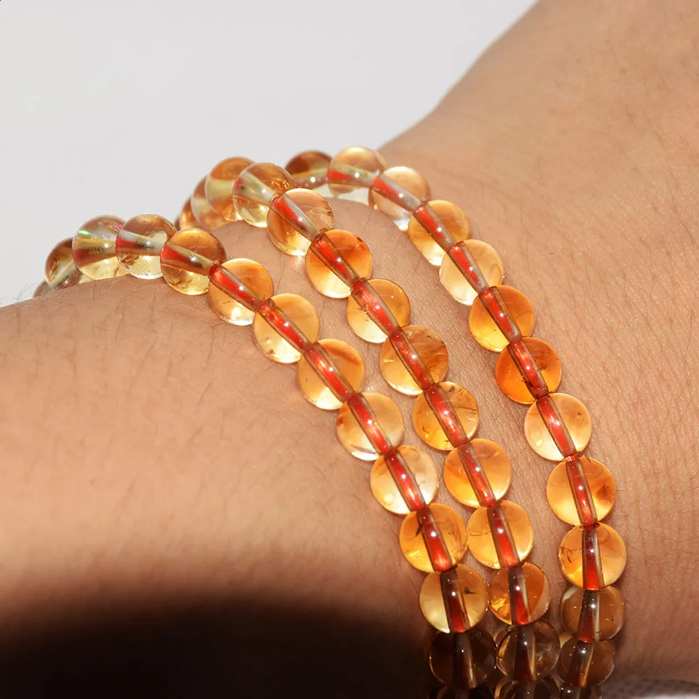 Yellow crystal stone bead bracelet womens natural lemon gemstone gift wholesale girls round jewelry 3 sets round 1 piece 241017