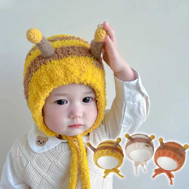 Cute Bee Baby Plush Hat Winter Warm Thicken Coral Fleece Cap for Boy Girl Ears Kids Toddler Ear Protection Caps LX241018