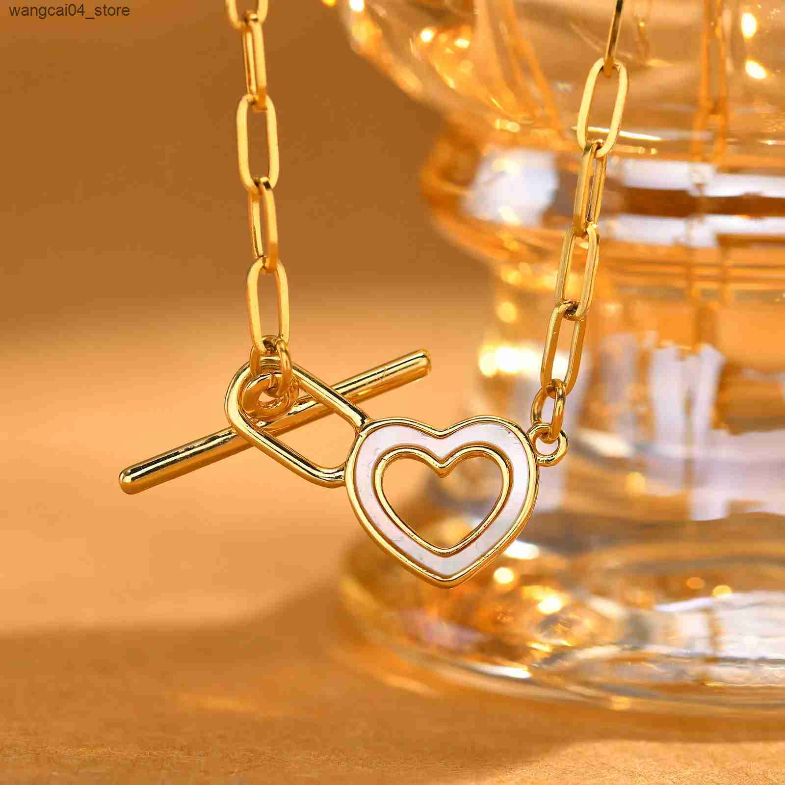 Chokers Vnox heart-shaped circular coin charm necklace womens paper clip chain necklace minimalist necklace with switch buckle L240910