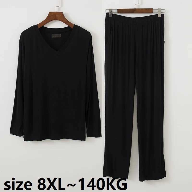 Men's Thermal Underwear spring plus Size 8XL Men Pajamas Sets V Neck Modal Long Slve Tops Pants Home wear Breathable Soft Slpwear Sets Y241018OT1