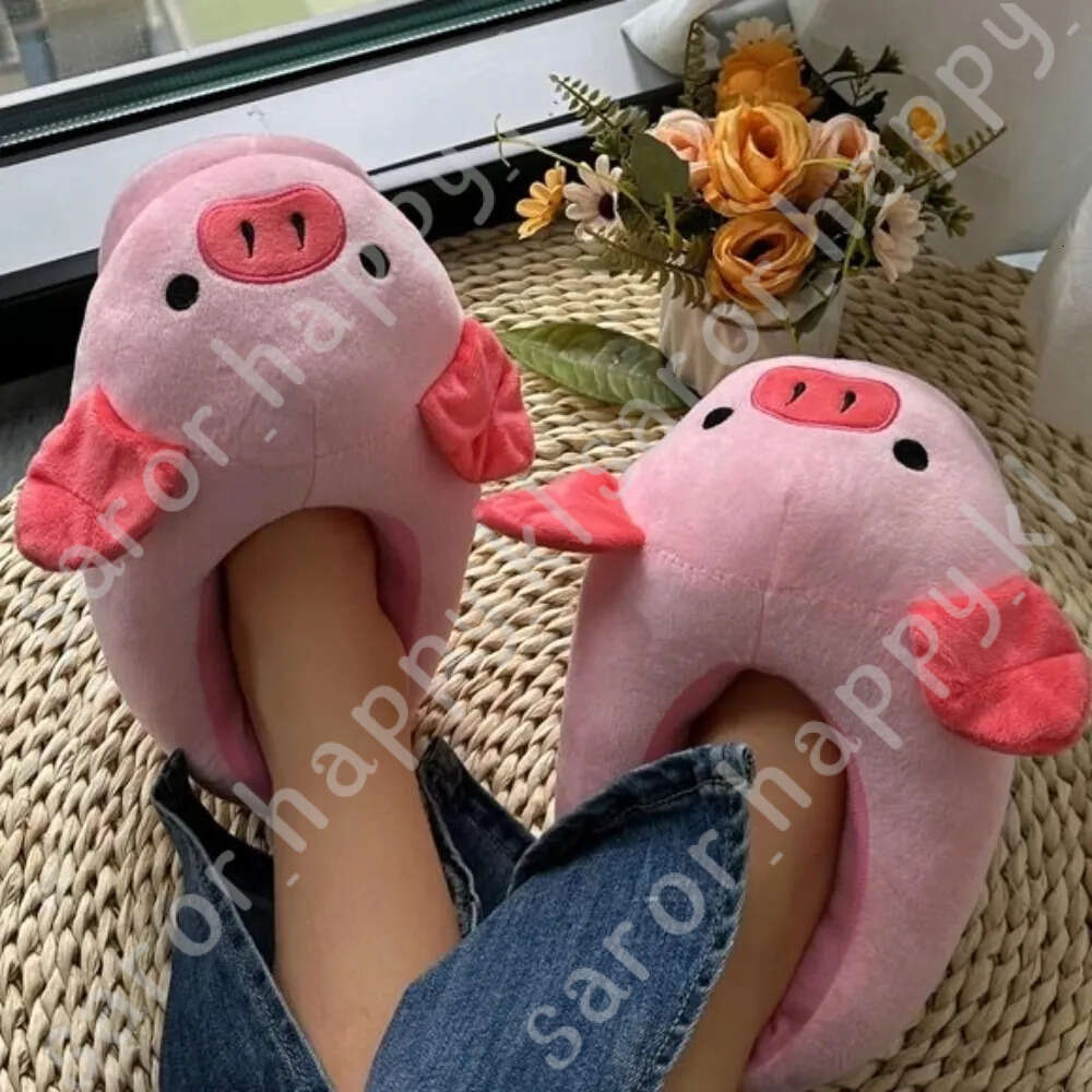 Cute Pig Winter New Women Slipper Heel Cover Warm Slippers Soft Fur Warm Indoor Comfortable Home Fluffy Home Slippers Shoes 405