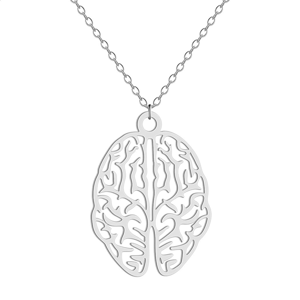 Stainless Steel Neurology Brain Pendant Necklace For Women Men Psychology Science Biology Jewelry 241010