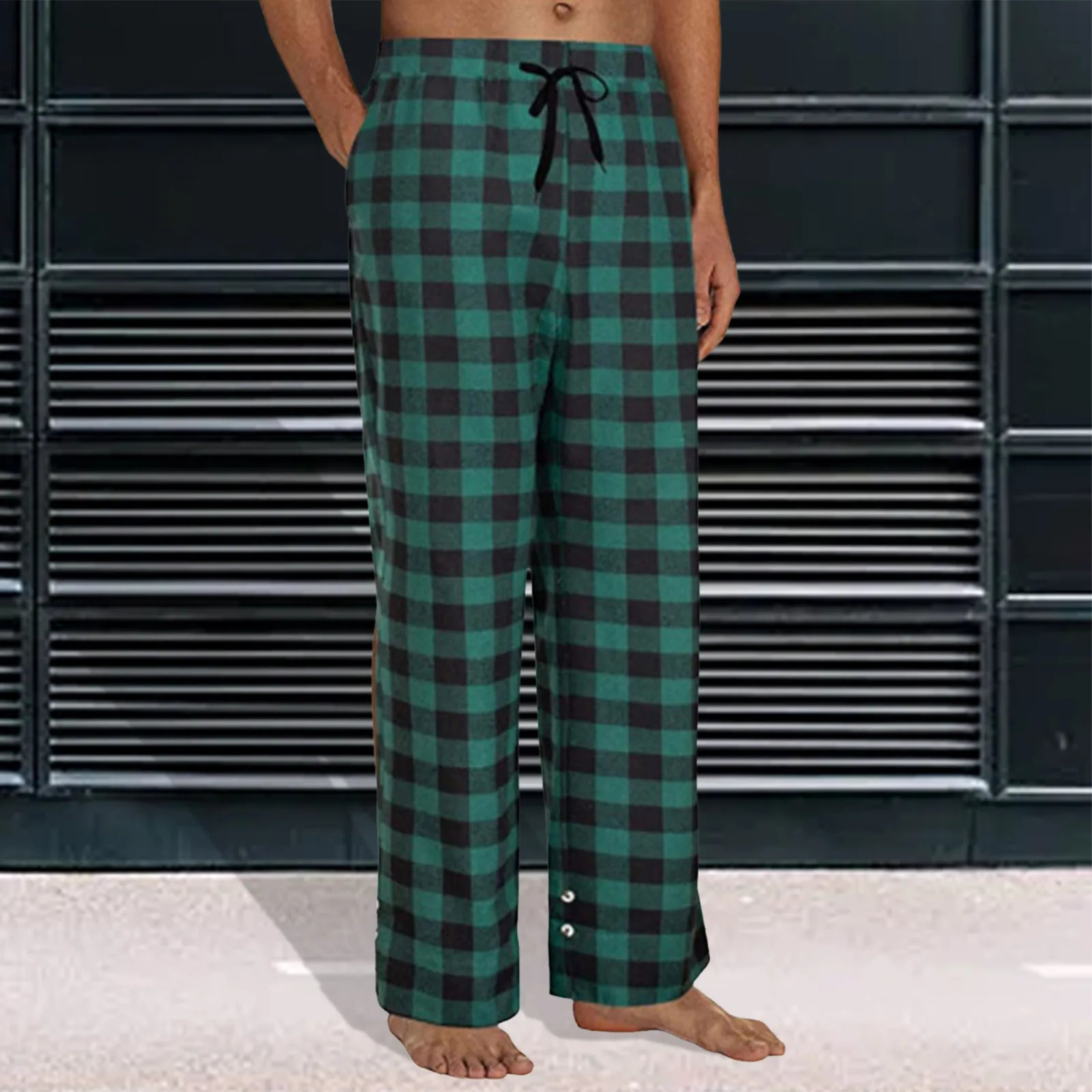 Mens Plaid Pajama Pants Fashion Sleepy Long Trousers With Pockets Soft Bottom Classic Home Wear Elastic Waisted Sweatpants 241018