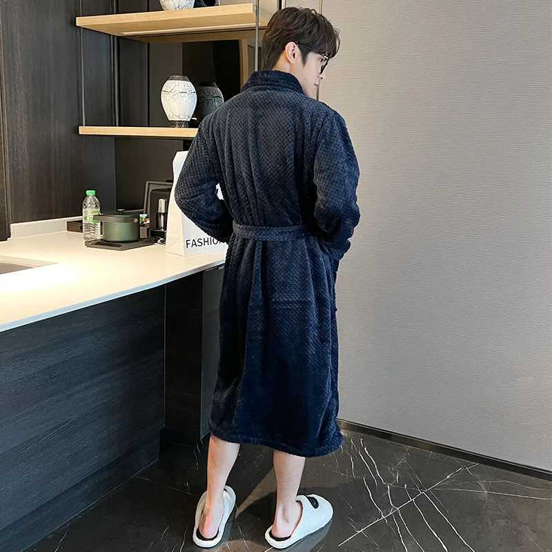 Men Robe Kimono Solid Color Flannel Winter Sleepdress Night Dress Long Sleeves Cardigan Bathrobe Home Dress Loose Home ClothesXJ241018