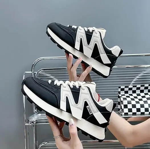 Women Shoes 2023 Spring Autumn Pu Leather Platform Sneaker Woman Light Weight Sports Shoes Thick Sole Comfortable Running Shoes
