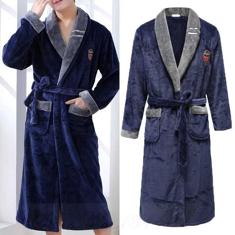 PLUS SIZE Thick Flannel Men Robe Couple Sleepwear Kimono BathRobe Gown Warm Nightwear Loose Coral Fleece Home Clothes LoungewearXJ241018