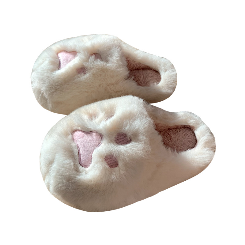 2025 New Indoor Soft And Cute Girl Designer Heart Shaped Cat Claw Cotton Slippers Winter Home Warmth Plush Shoes Women's Free Delivery