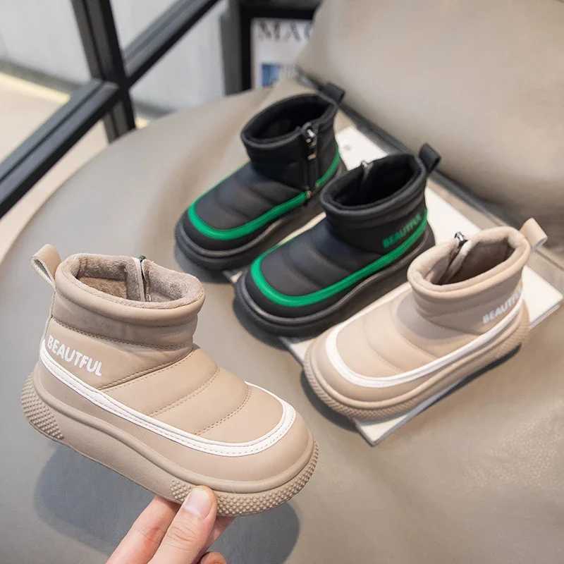 Boots Children Boots Waterproof Warm Plush Non Slip 2023 New Fashion Casual Boys and Girls Short Boots Kids Side Zipper Color Matching H241018