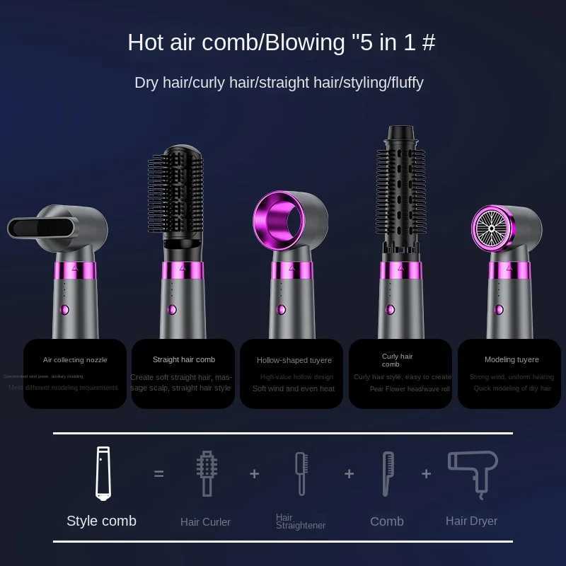 5In1 Negative Ion Hair Dryer Home Use Hot Air Comb Hair Straightening and Curling Hair Styling Curling Iron Professional HairXJ251022