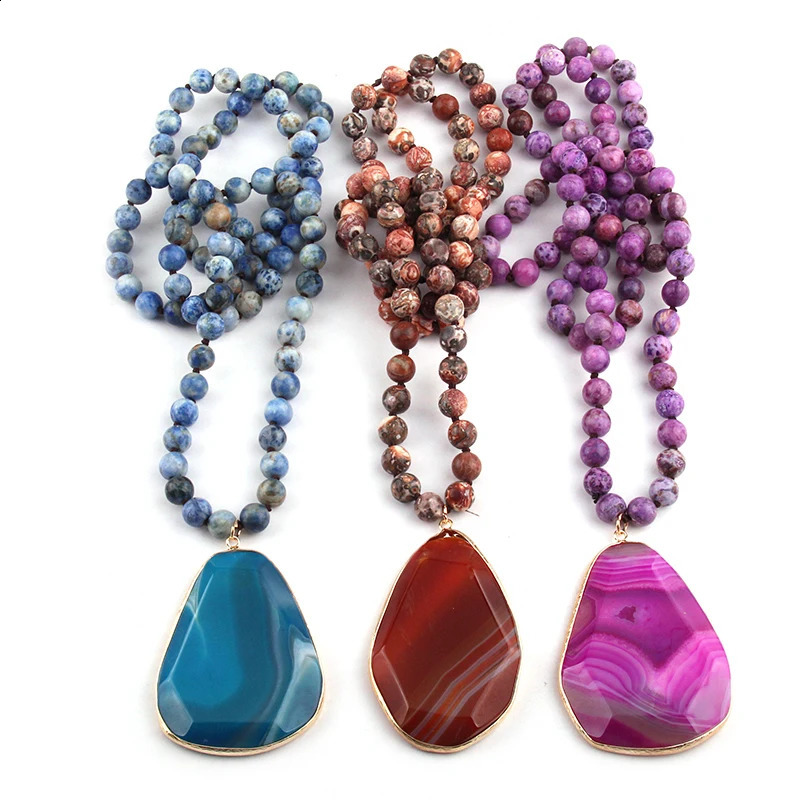 Fashion Bohemian Horde Jewelry Natural Stone Knot Necklace Facial Irregular Pendant Female Ethnic Necklace 241018