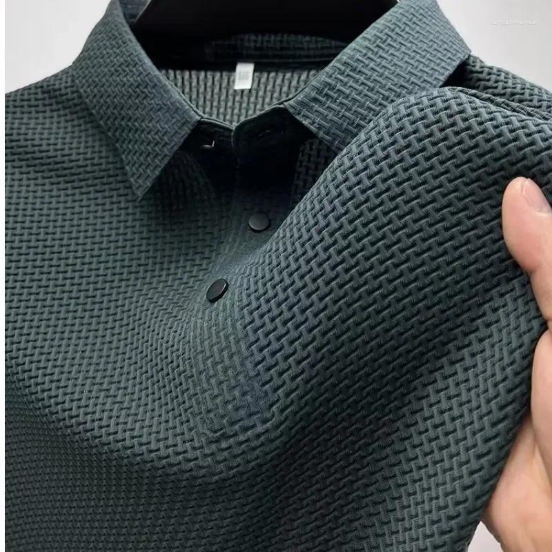 Men's Polos Summer Casual Solid Color Polo Shirt Slim Fit Lapel Short Sleeve Top Versatile Collar For A Slimmer Silhouette B2