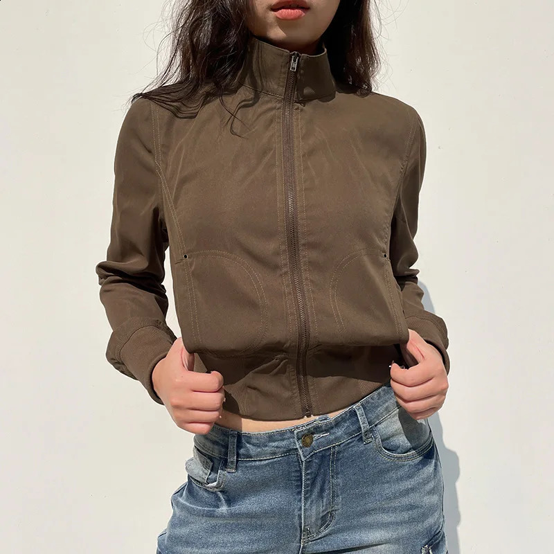 Casual Long Sleeves Pockets Cargo Coats Vintage Solid Slim Jackets Y2K Fashion Streetwear Aesthetic Zip Up Clothes 241010