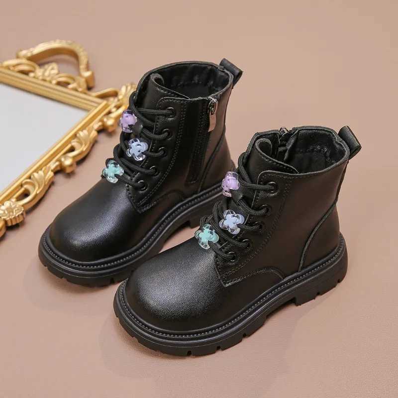Boots Girls Ankle Boots Children Fashion Boots Zipper Kids Princess Leather Boots All Match Anti-Slippery Non-slip Size 26-37 H241018