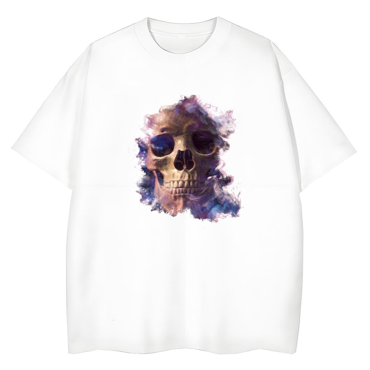 Brand T-Shirts 230g Cotton Short sleeve Soft High Street Hip Hop skull Women Tees Unisex Anime Print Polos