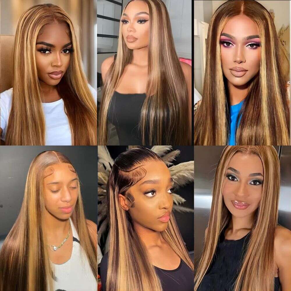 36Inch Bone Straight Highlight HD Lace Front Human Hair P4/27 Ombre 13x6 Frontal Wigs 13x4 Honey Blonde Colored Wigs For Women