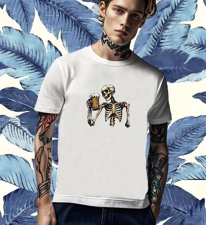 High Quality T Shirts Men 230g 100% Cotton beer Street Wear Skull Breathable Crew Neck Men Tops Tees New Arrival Tees Shirts