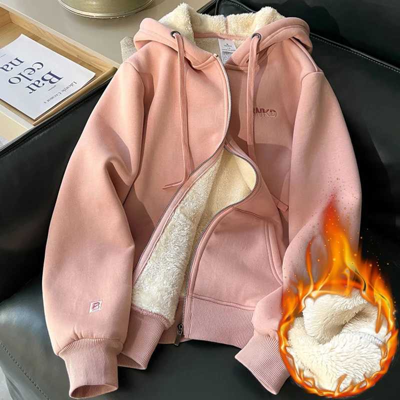 Thick Lambwool Lined Hooded Jackets Coats Fall Winter Loose Chaquetas Casual Candy Color Casaco Tops Korea Fahsion Women JaquetaX241018