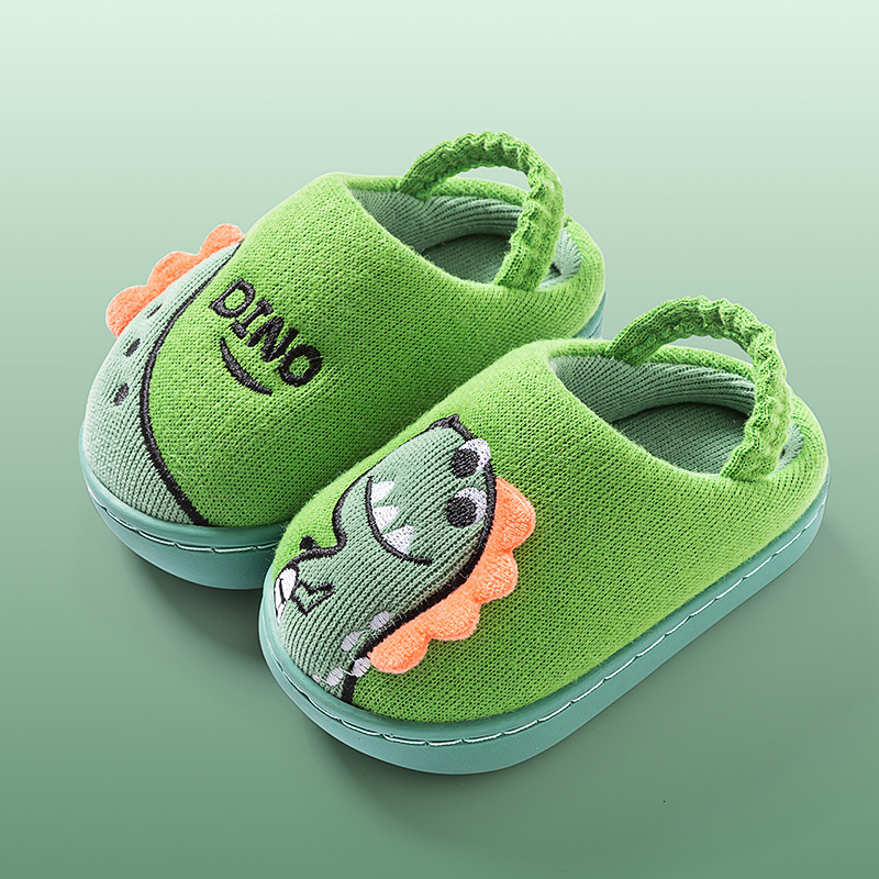Baby cotton slippers for 1-3 years old and 2-year-old children, anti slip indoor home for infants and young children, dinosaur children's fur sli