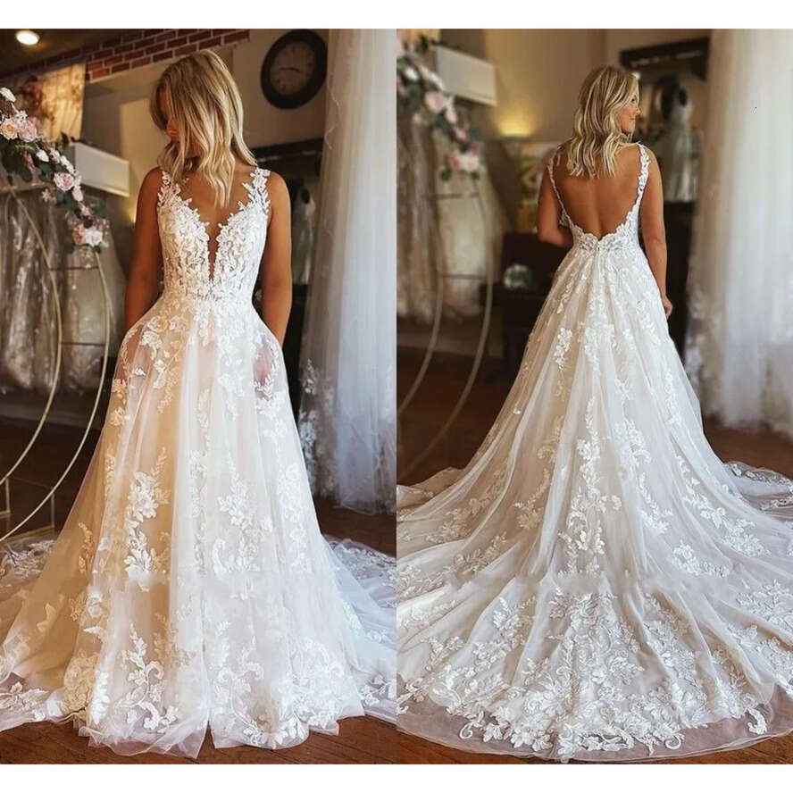 Wedding Dresses Bridal Gorgeous Gown Lace Applique A E Sexy Backless Sweep Train Plus Size Custom Made Garden Beach Vestido De Novia