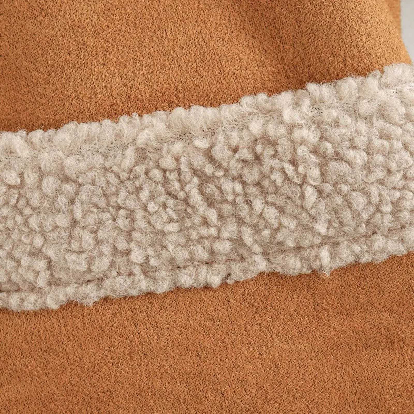 Chic Lapel Lamb Wool Patchwork Coat Women Casual Button With Pocket Thickened Jacket 2024 Autumn Winter New Lady Retro OuterwearX241018
