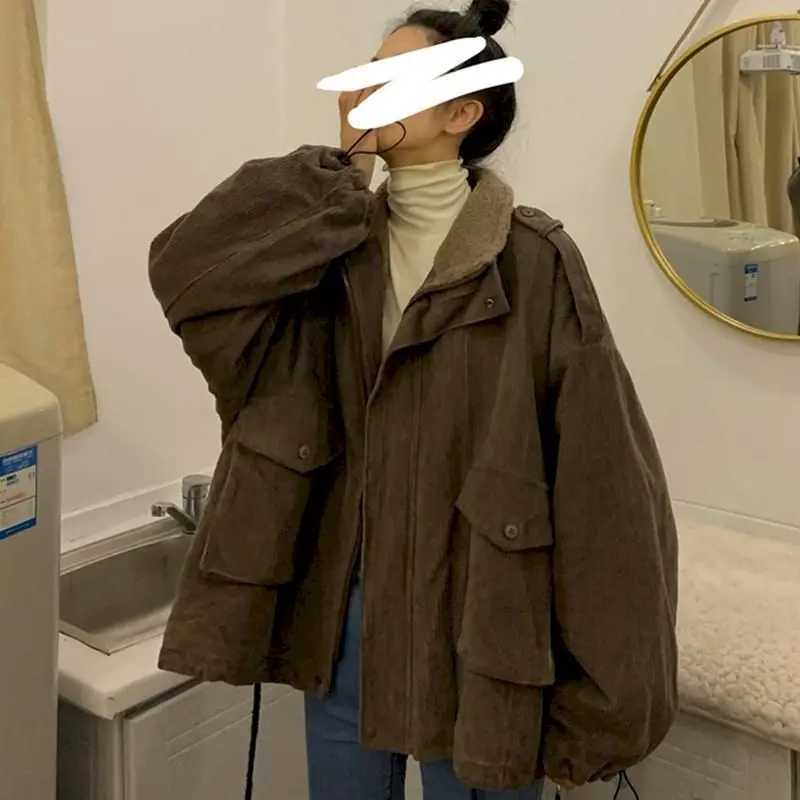 Oversized Jackets Women Corduroy Plus Velvet Thick Coat Loose Lamb Wool Jacket Autumn Winter 2024 New Retro Clothes Womens CoatsX241018