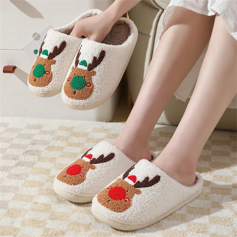 Womens Winter Family Couple Bedroom Warm Lining Slippers Christmas Camel Cotton Slippers241018