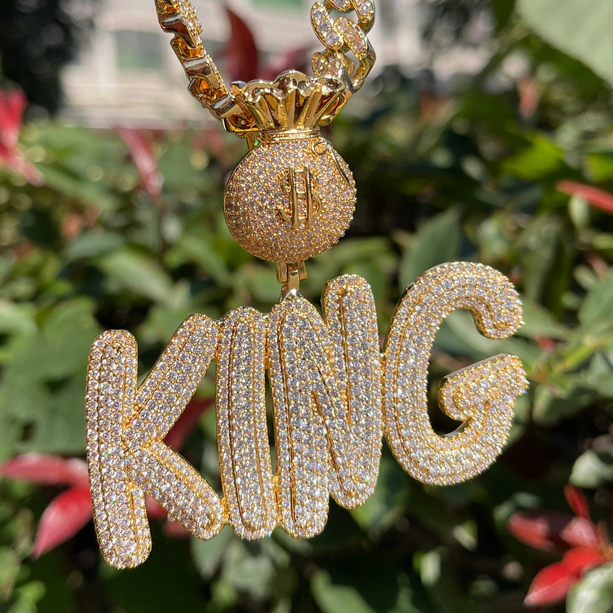 Customized mens money bag necklace with bubble wrap personalized pendant and fork set hip-hop jewelry 241018