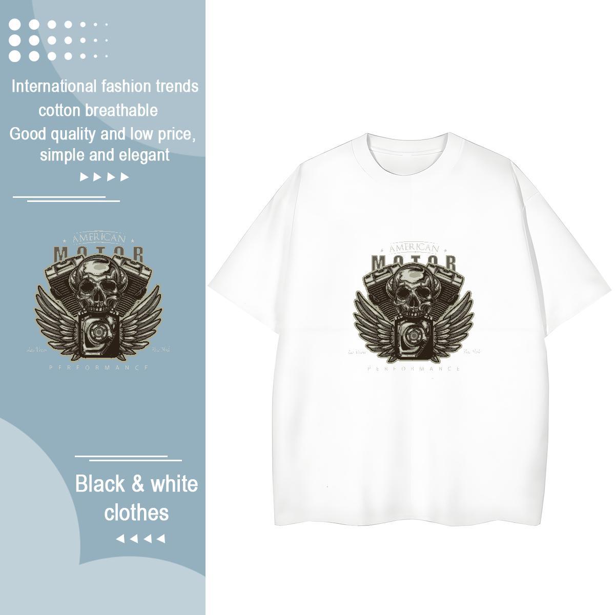 Casual New Womens T Shirts 100% Cotton 230g Breathable Short Sleeve Street Wear skull Unisex Tshirts High quality Black Oversized Tees