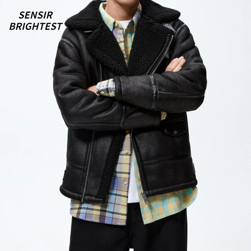 Warm winter high-quality collar suede tube double-sided motorcycle punk mens warm winter leather jacket 241007