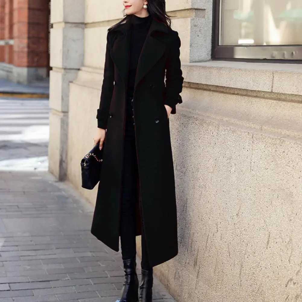 Womens Coat Winter Korean Fashion Long Coated Thickened Woolen Winter Coat for Women Black Coat HarajukuX241009