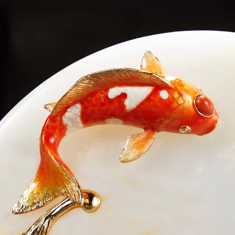 Premium Koi Fish Feng Shui Ornament - High-End Chinese Decor for Living Room, Peace Amulet for Good Karma, Ideal Housewarming and Business Opening Gif