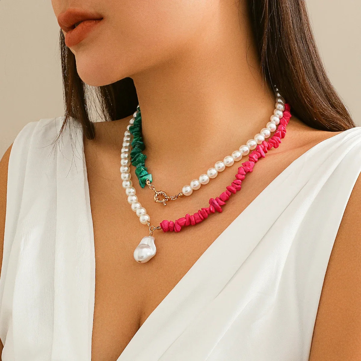 Fashionable natural stone irregular bead necklace female pearl pendant necklace jewelry necklace party 241018