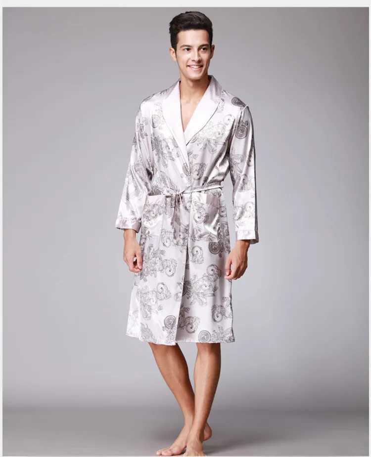 Luxury Chinese King Dragon Men Robe Print Satin Silk Pajamas Kimono Long Bathrobe For Men Home Wear ClothingXJ241018