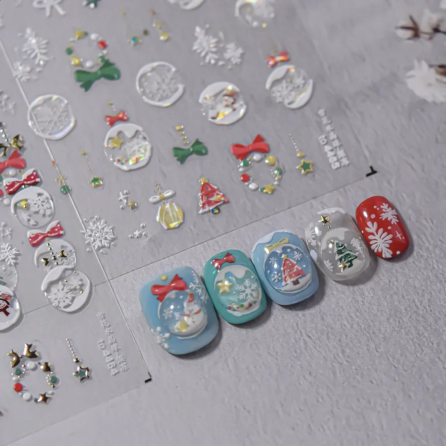 5D Bronzing Gold Jelly Nail Art Stickers DIY Christmas Cartoon Snowflake Santa Claus Nail Decoration Slider Decals Manicure 241017