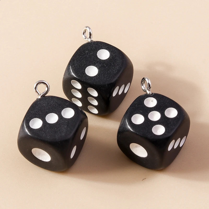 10pcs Cartoon 3D Dice Pendants Charms for Making Jewelry White Black Cube Earrings Necklaces Handmade Accessories 241010