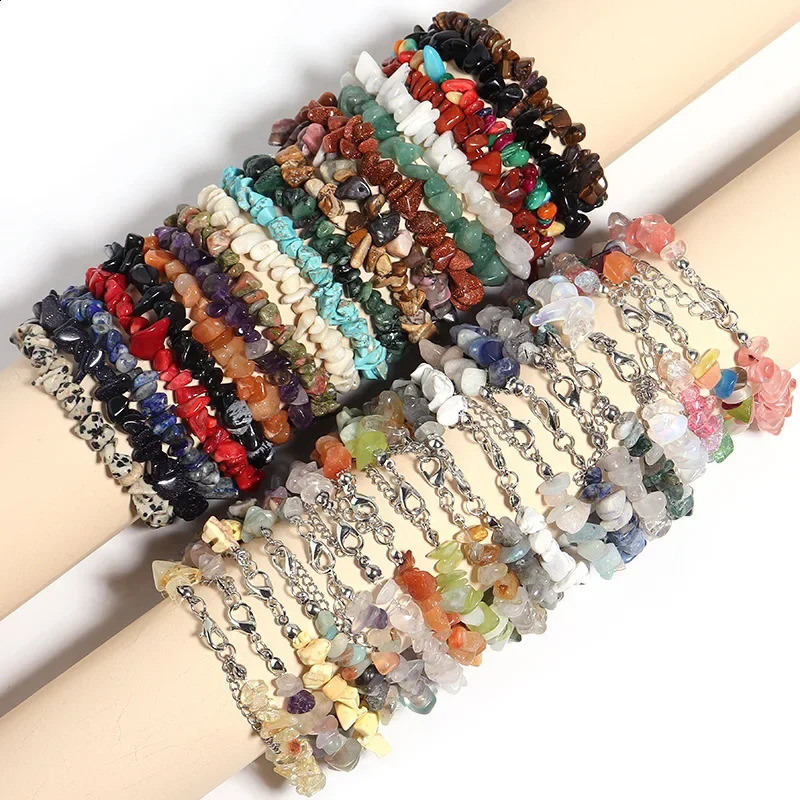 10pc irregular natural gemstone bracelet chip beads fluorescent amethyst quartz bracelet 241018