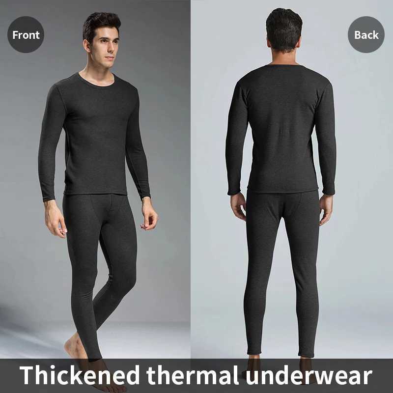 Men's Thermal Underwear Man Winter Thermal Underwear Set Face Sanding Double Warmth Slim Body and High Elasticity Comfortable and Breathable Y241