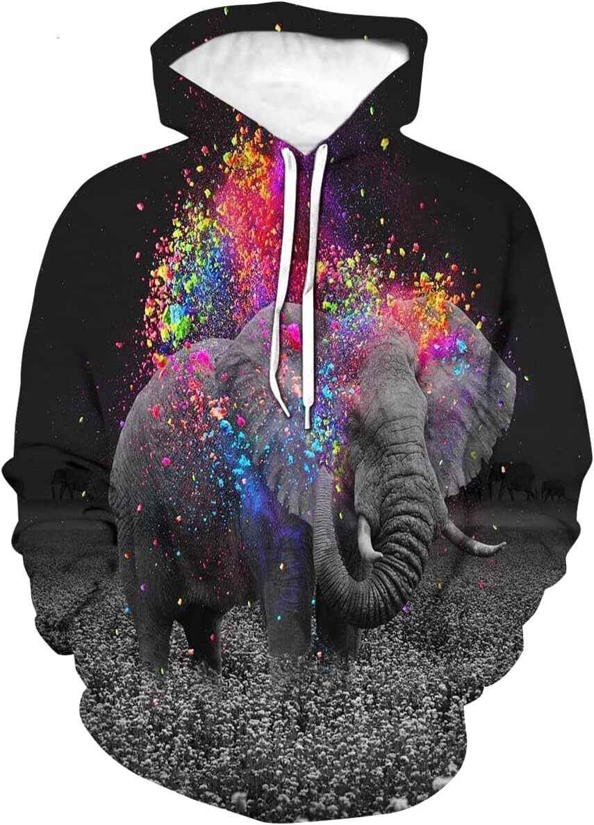 Hoodie for Mens Womens Dream Big Elefante Hoodie 3D Printed Wildlife Blue Elephant Sweatshirt Pullover Top Graphic Hoodies sweatshirt Pullover Long Sl
