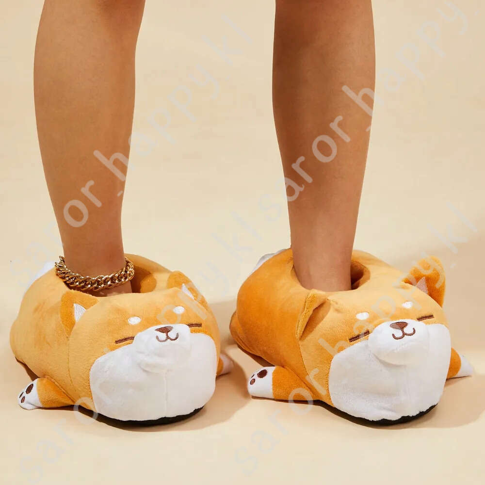 Cute Corgi Shaped Winter New Women Slipper Soft Heel Platform Fur Warm Indoor Comfortable Home Fluffy Home Slippers Shoes 233