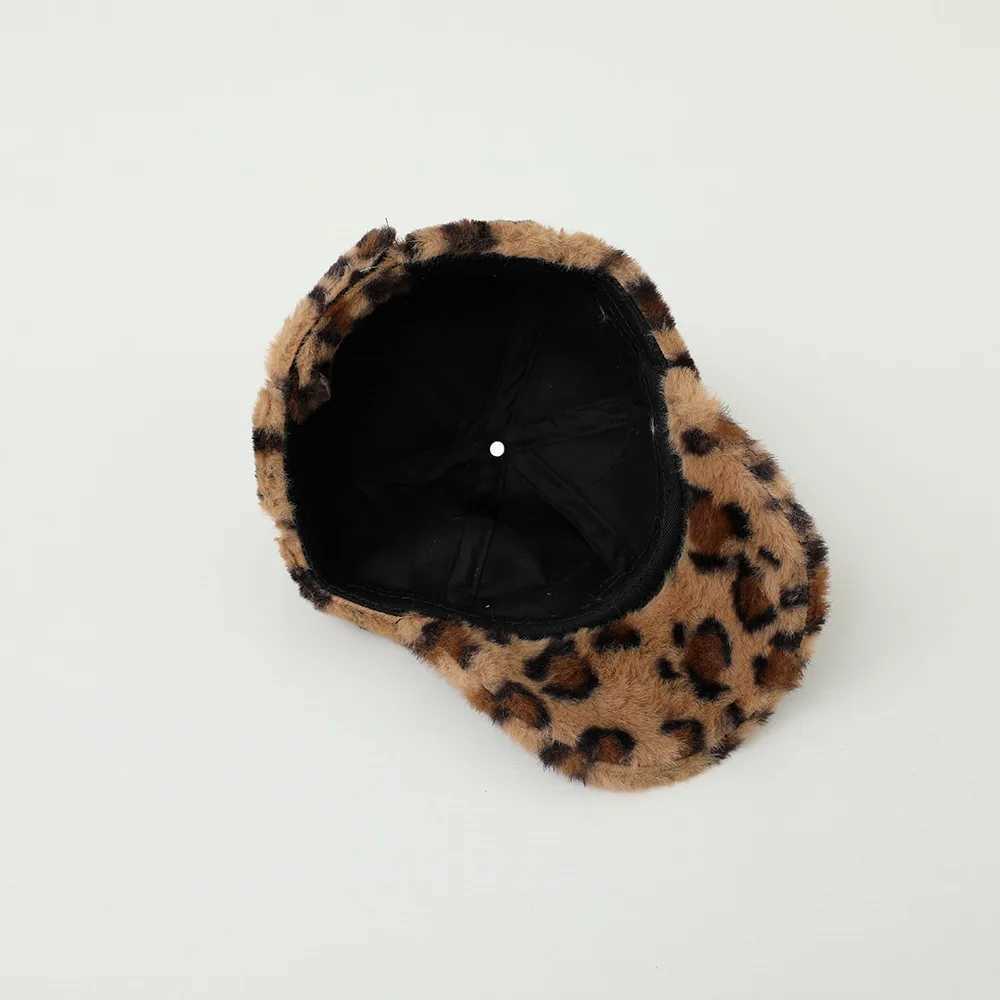 Autumn Winter Girl Kid Plus Velvet Warm Leopard Peaked Cap Boy Baby Fashion Fleece Windproof Baseball Hat Children Solid Caps LX241018