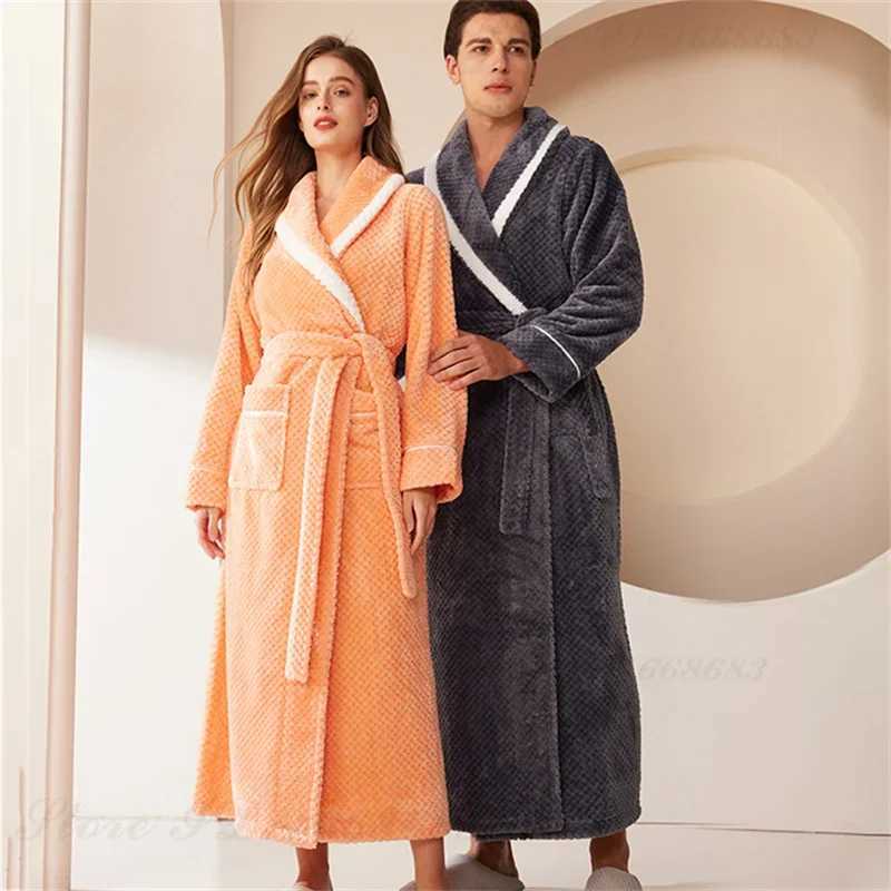Autumn Winter Warm Coral Fleece Kimono Bathrobe Gown Thicken Flannel Mens Long Robe Home Clothing Sleepwear Loose NightwearXJ241018