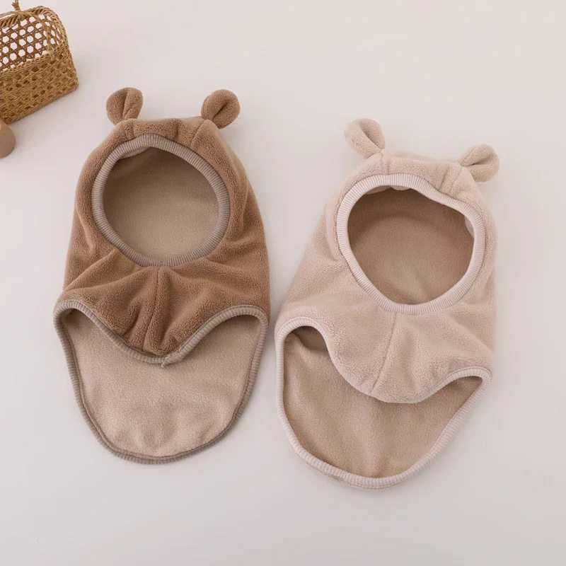 Winter Bear Ear Baby One-Piece Hat Kids Warm Ear Protection Cap for Boy Girl Windproof Hood Beanies Plush Balaclava Hat LX241018