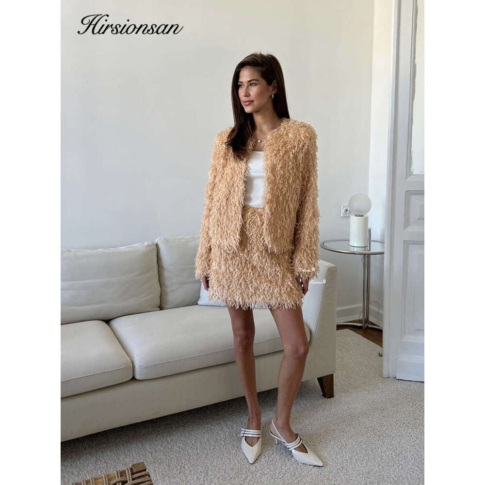 Hirsionsan Christmas New Year Women Sets 2 Pieces Tassels Female Soft Cardigan & Mini Dress Elegant Ladies Knitted Tracuit