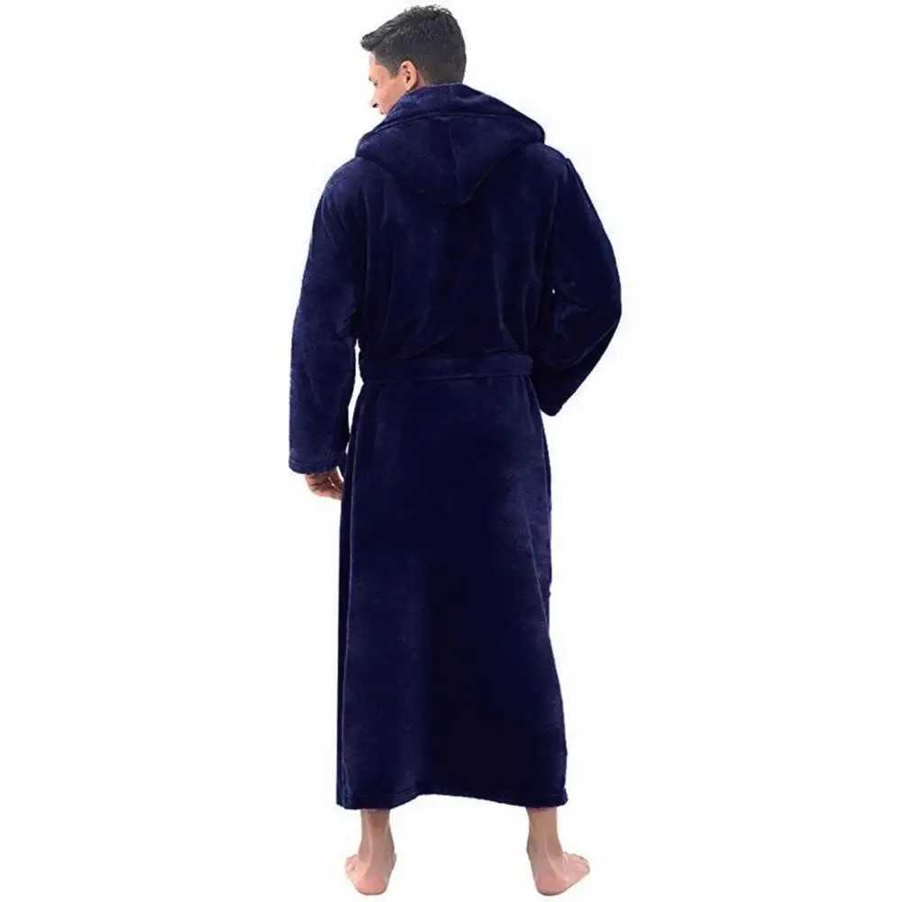 Skin-touching Chic Winter Warm Hooded Long Fleece Home Sleepwear Ankle Length Men Bathrobe Pocket for Daily Life Male PajamasXJ241018